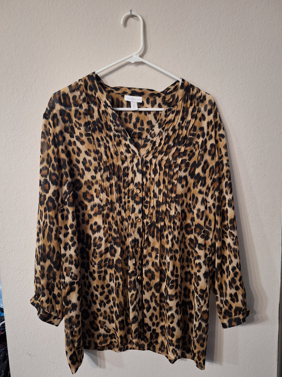 Women's Sheer Leopard Print Size XL Shirt by Charter Club