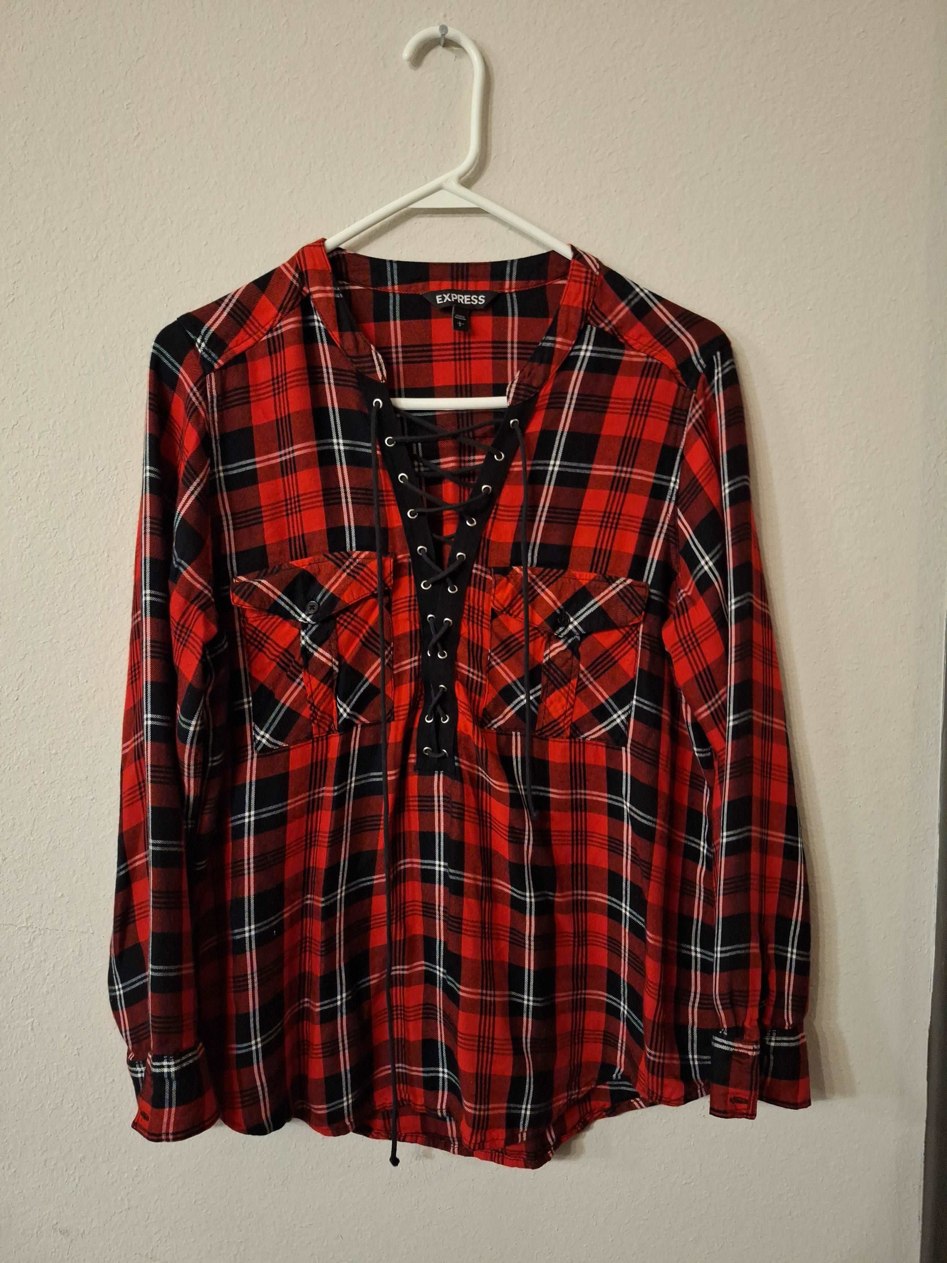 Express Womens Size L Plaid Long Sleeve Shirt