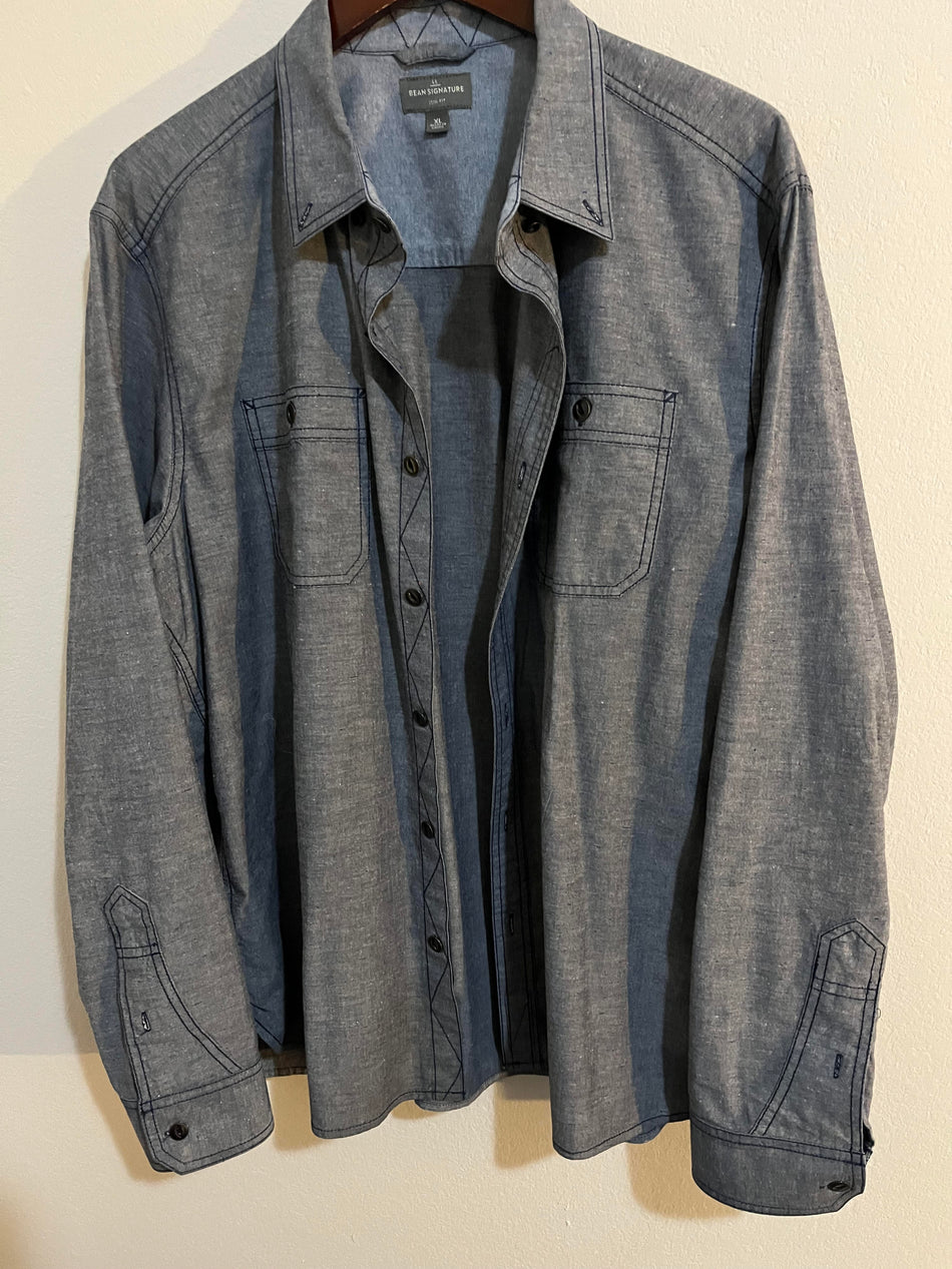 LL Bean Signatue Slim Fit XL Button Up Denim Shirt-SaveEZ