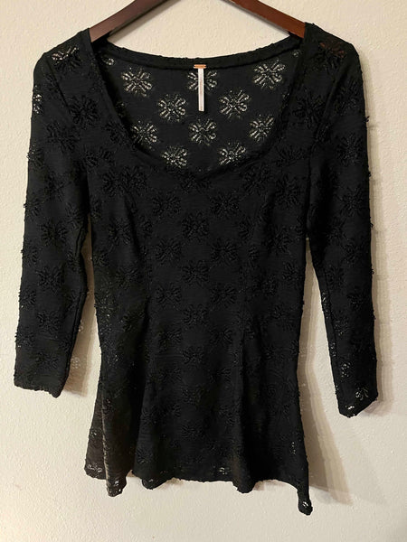 FREE PEOPLE Lace Peplum Blouse in Black Size M-Zshop Zshop