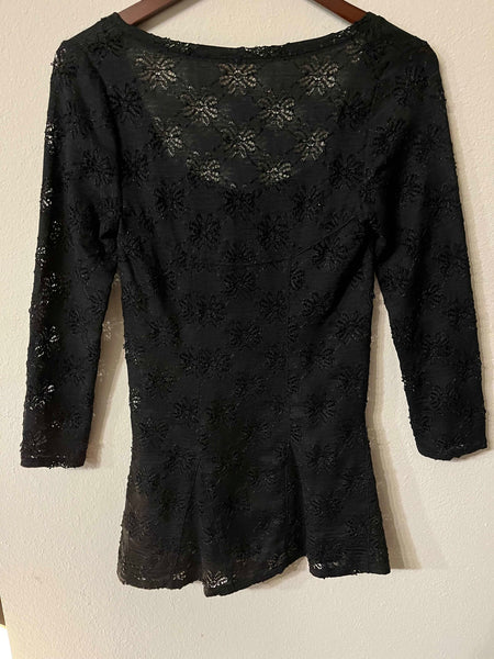 FREE PEOPLE Lace Peplum Blouse in Black Size M-Zshop Zshop