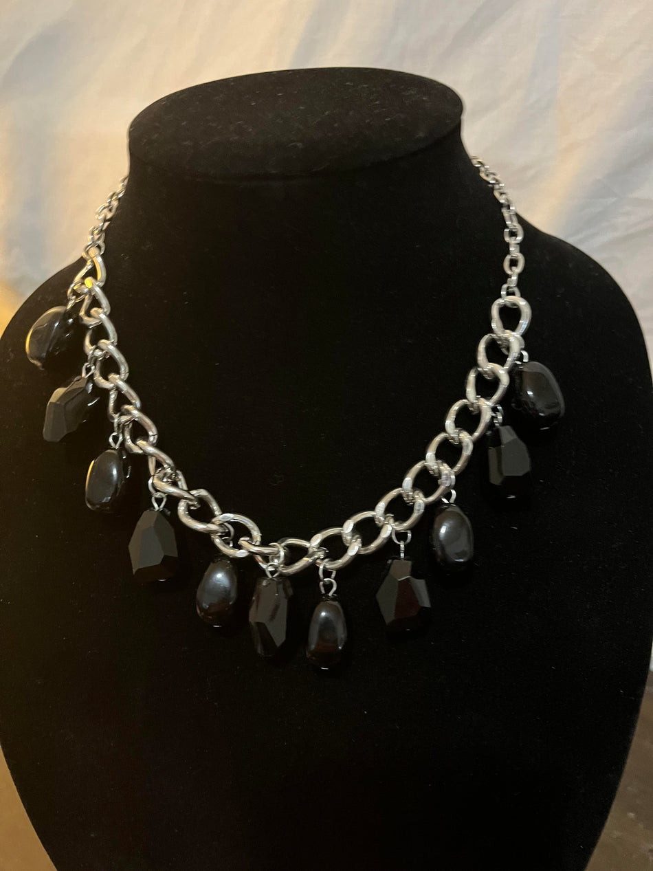 Silver & Black- Bead Chunky Necklace-SaveEZ