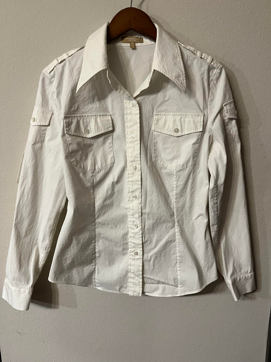 Michael Kors, Optic White Dress Button Up Womens Shirt Size 8-SaveEZ