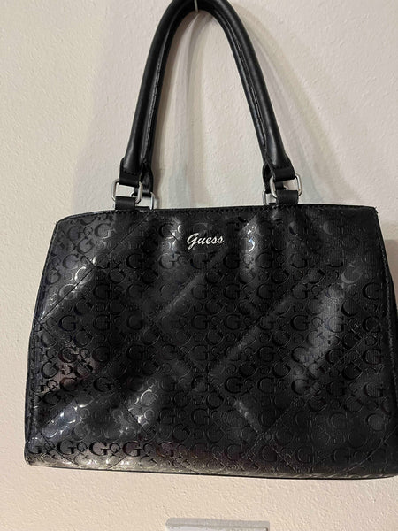 GUESS Women's Black Glossy Patent Logo Quilted Tote Bag Handbag Purse- SaveEZ