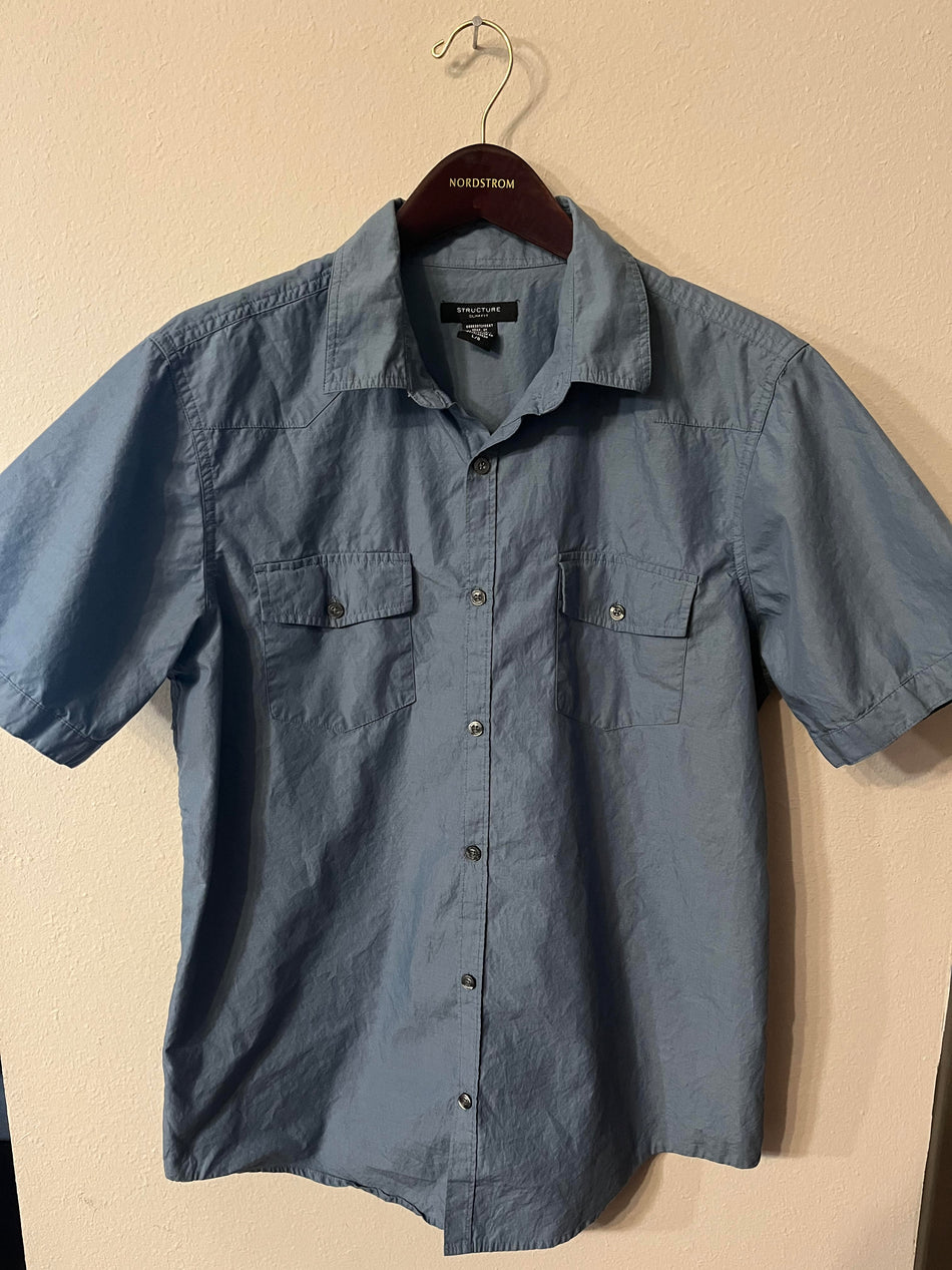 Structure- Men's Short Sleeve Button Shirt. Size L, Slim Fit-SaveEZ