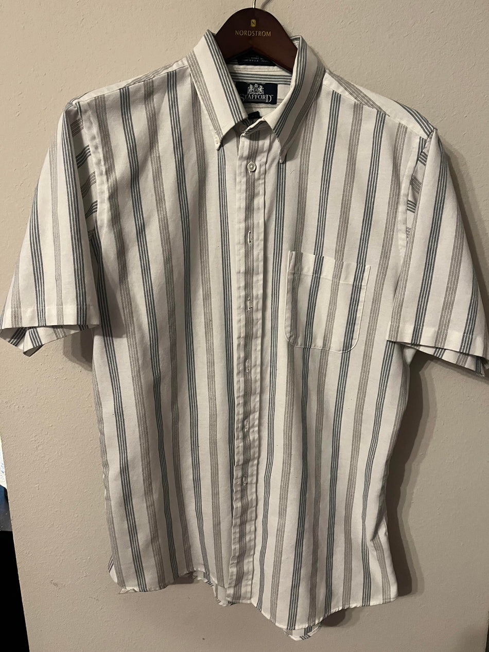 Stafford Men's Size 16 Short Sleeve Striped Button Shirt-SaveEZ